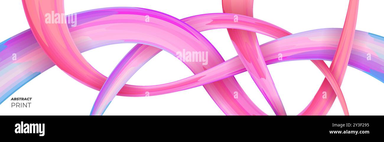 Modernes horizontales Banner für Fließfähigkeit. Abstrakte wellenförmige 3D-flüssige Formen auf weißem Hintergrund. Kunstdruck mit fließendem Abstraktionsmuster. Verlaufsfließende Kunststoffstriche auf trendiger EPS-Posterschablone Stock Vektor