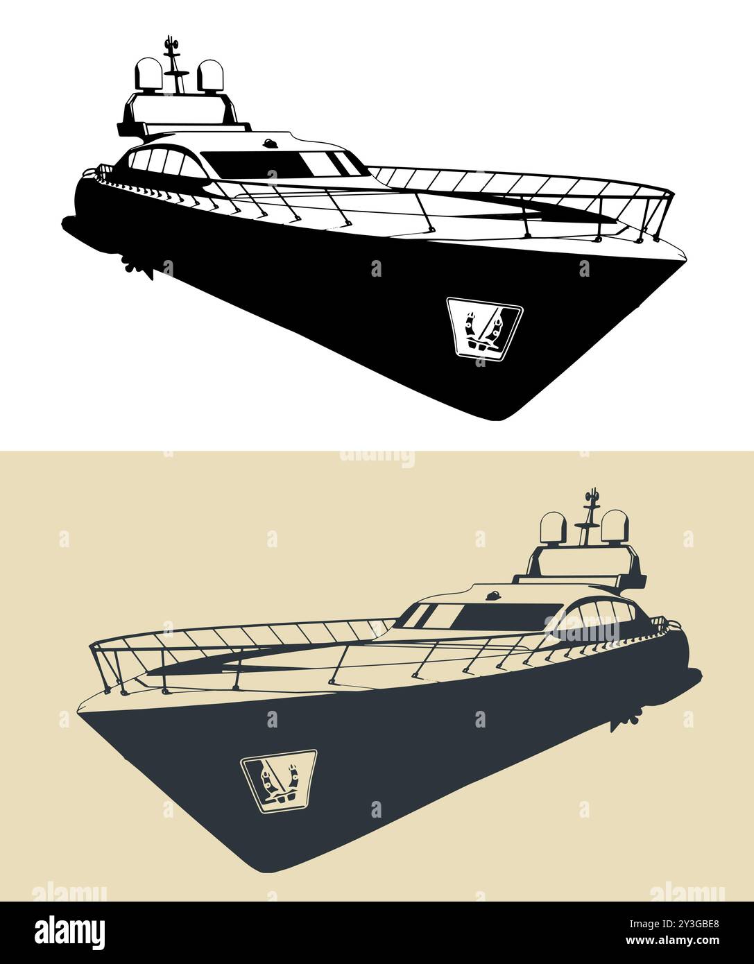 Stilisierte Vektorgrafiken einer Hochgeschwindigkeits-Motoryacht Stock Vektor