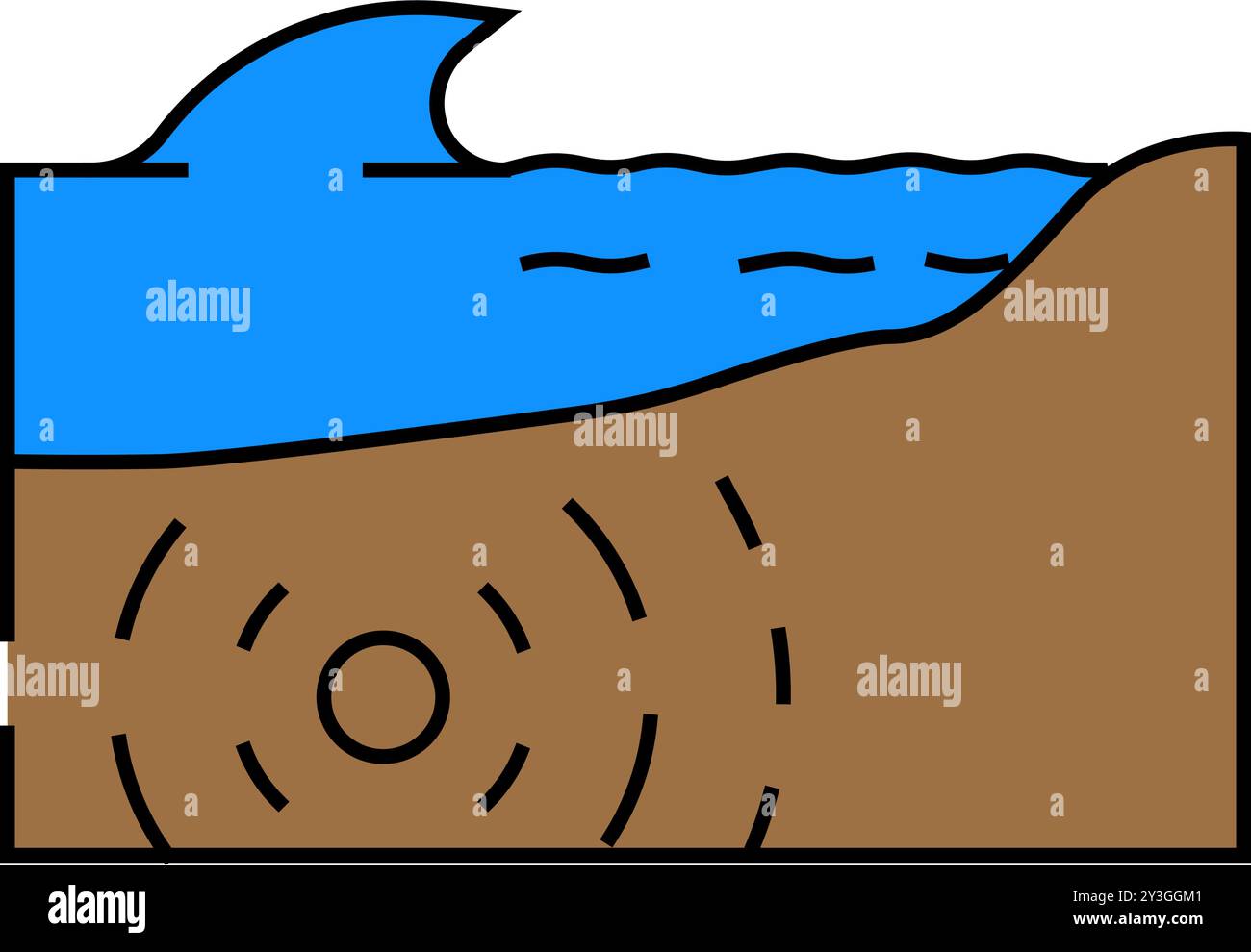 Tsunami Erdbeben Symbol Farbe Illustration Stock Vektor