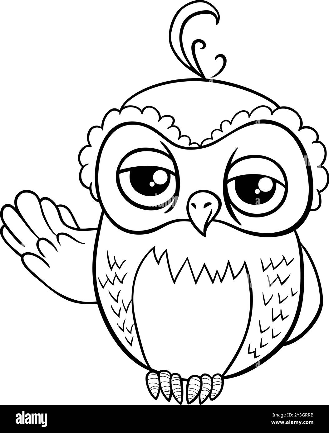 Zeichentrickillustration der niedlichen Eulenvogel Tier-Charakterausmalseite Stock Vektor