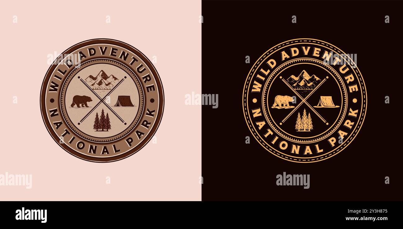Outdoor Camp Adventure Logo Illustration Design. Exklusives Logo Im Vintage-Stil. Outdoor Camp-Logo im Vintage Old Style. Stock Vektor