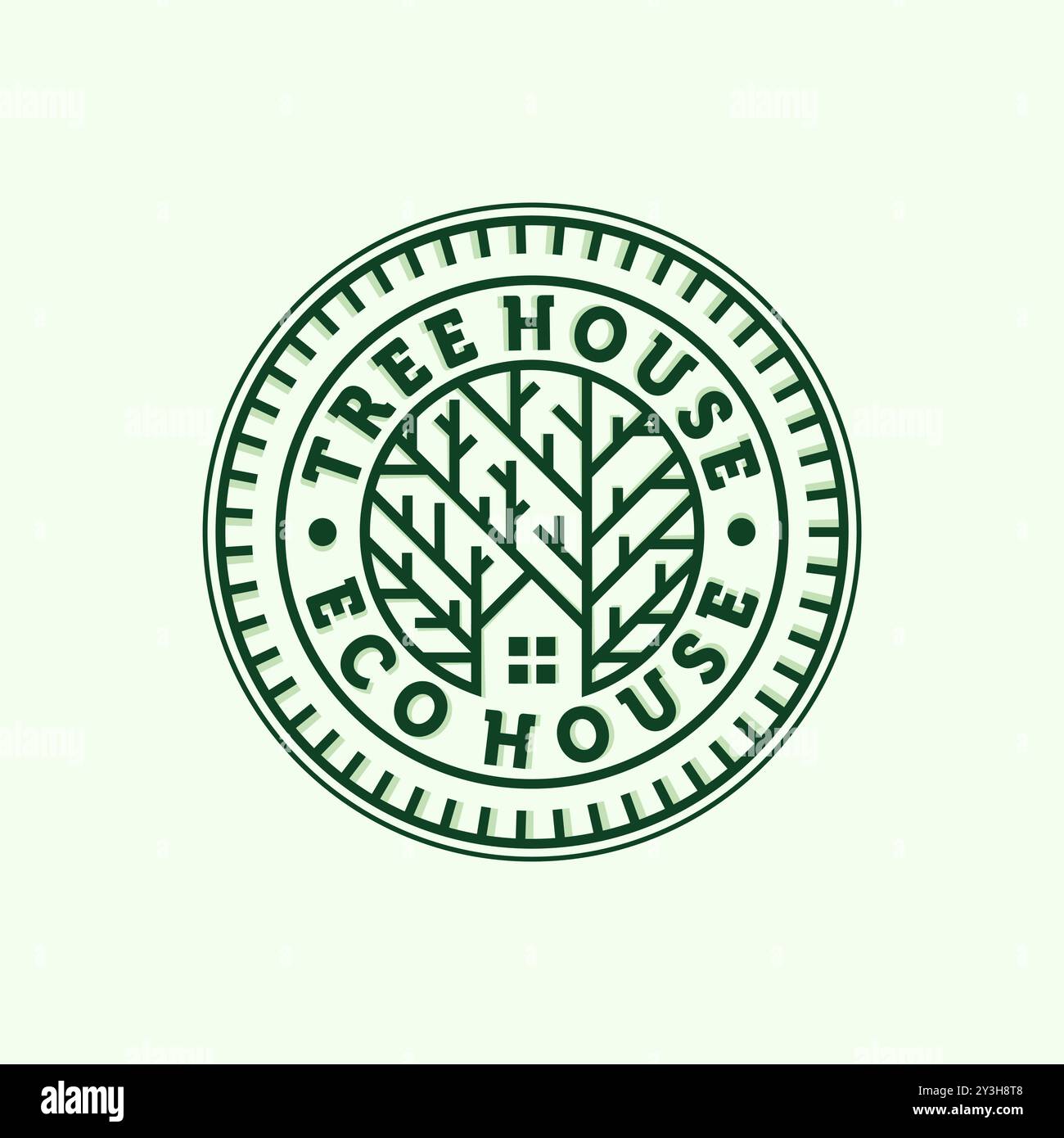 Premium House Logo Illustrationsdesign. Design-Inspiration für Eco House, Greenhouse oder Tree House. Simple Modern Creative Nature Logo Stock Vektor