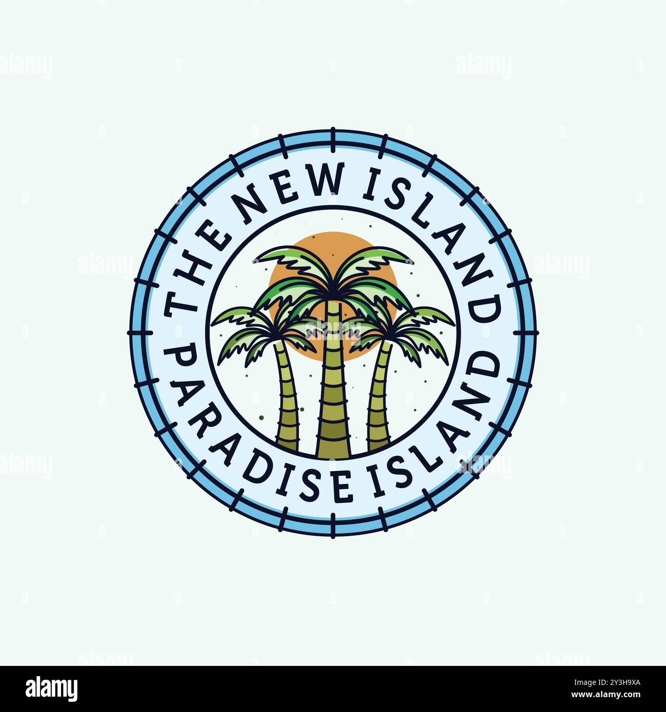 Palme oder Kokosnuss Logo Vektor Illustration Design. Design für Palm- oder Coconut-Logo. Sunset In The Island Logo-Konzept. Stock Vektor