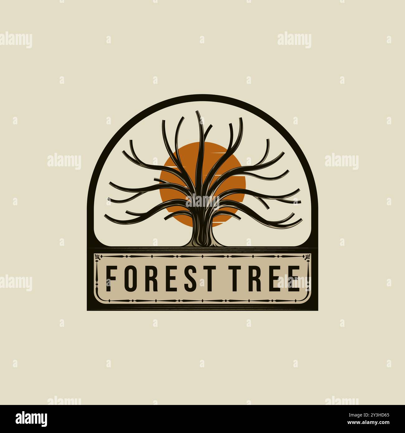 Vintage-Design mit Baum-Logo-Vektor. Baumstamm- oder Baumzweig-Logo-Konzept. Oak Tree – kreatives und minimalistisches Logo-Design Stock Vektor