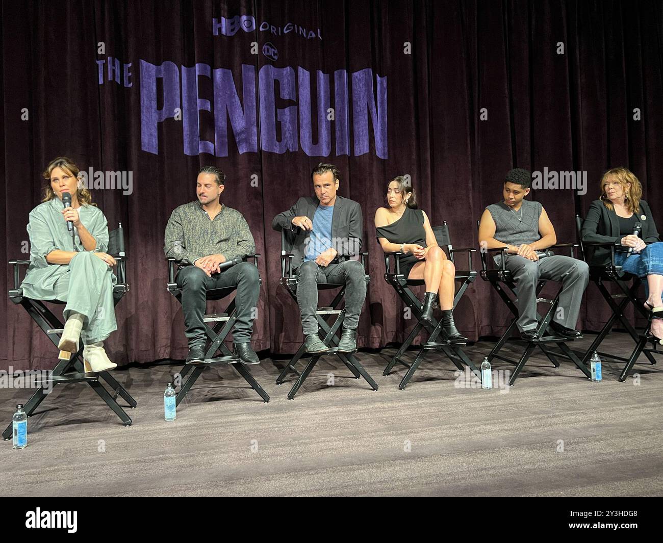 Lauren LeFranc, Michael Marino, Colin Farrell, Cristin Milioti, Rhenzy Feliz, Deirdre O’Connell 11/2024 HBO Original “The Penguin” Pressekonferenz im London West Hollywood in Beverly Hills in West Hollywood, CA Foto: Izumi Hasegawa / Hollywood News Wire Inc Stockfoto