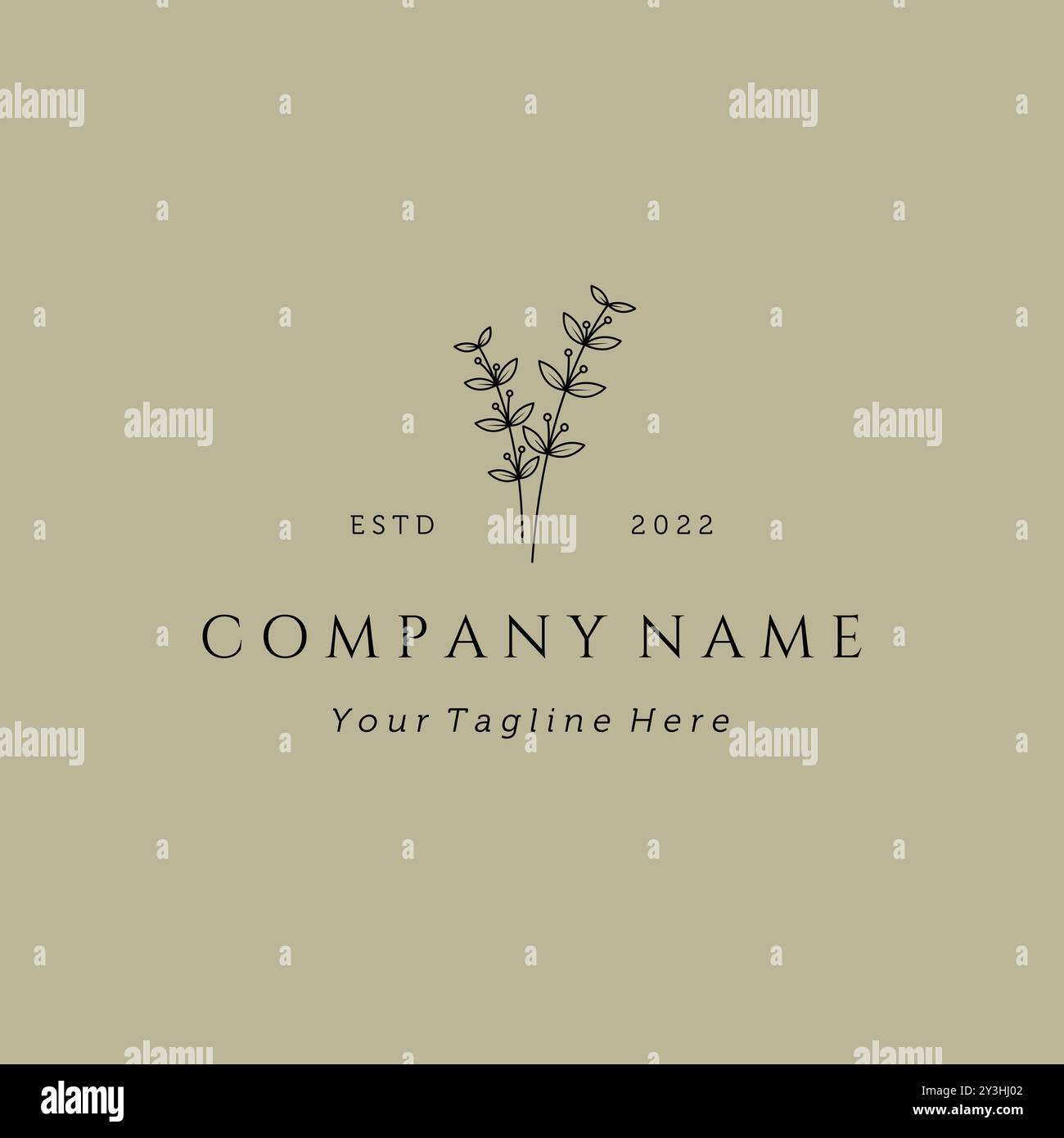 Handgezeichnetes Vektor-Logo mit Blumenmuster im minimalistischen und femininen Stil. Creative Line Art Blumenlogovorlage für Designstudio, Spa, Hochzeit, Florist, Schönheit Stock Vektor