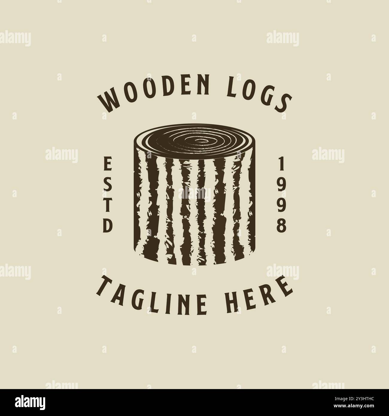 Vintage-Logodesign aus Holzstämmen. Eiche Rinde Textur Logo Vektor Illustration Stock Vektor