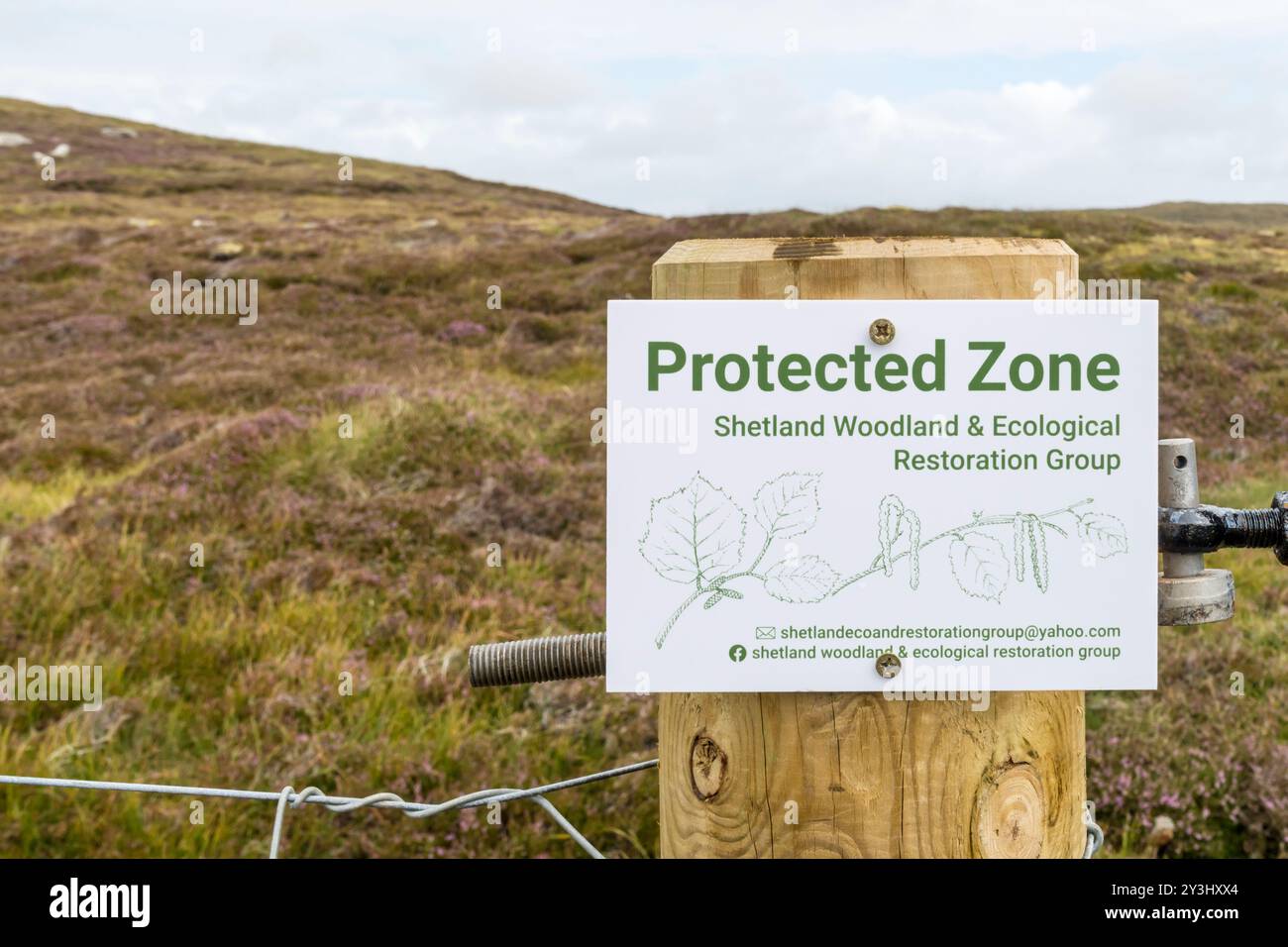 Shetland Woodland & Ecological Restoration Group Protected Zone Schild. Stockfoto