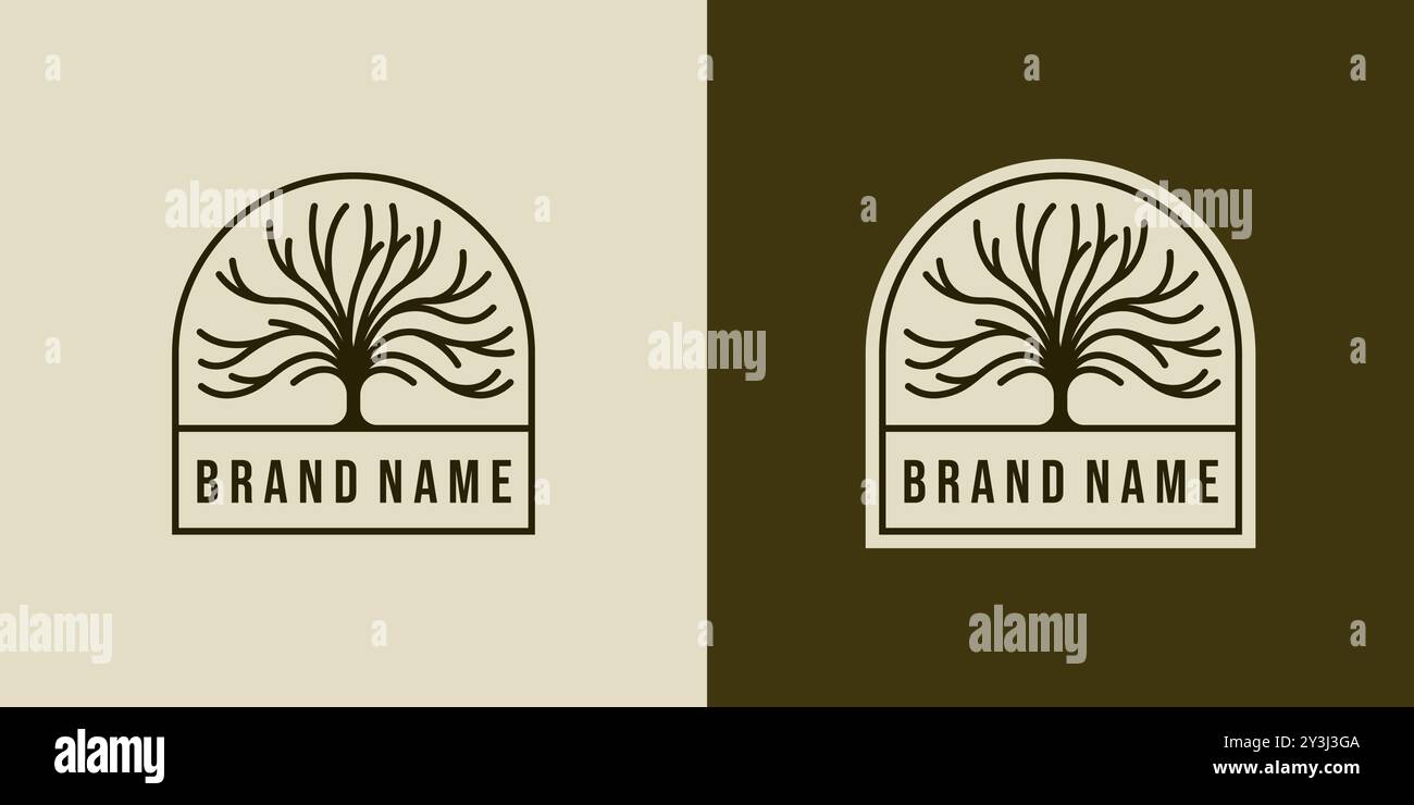 Kreatives Design des Baumlogo-Vektors. Baumstamm- oder Baumzweig-Logo-Konzept. Oak Tree – kreatives und minimalistisches Logo-Design Stock Vektor