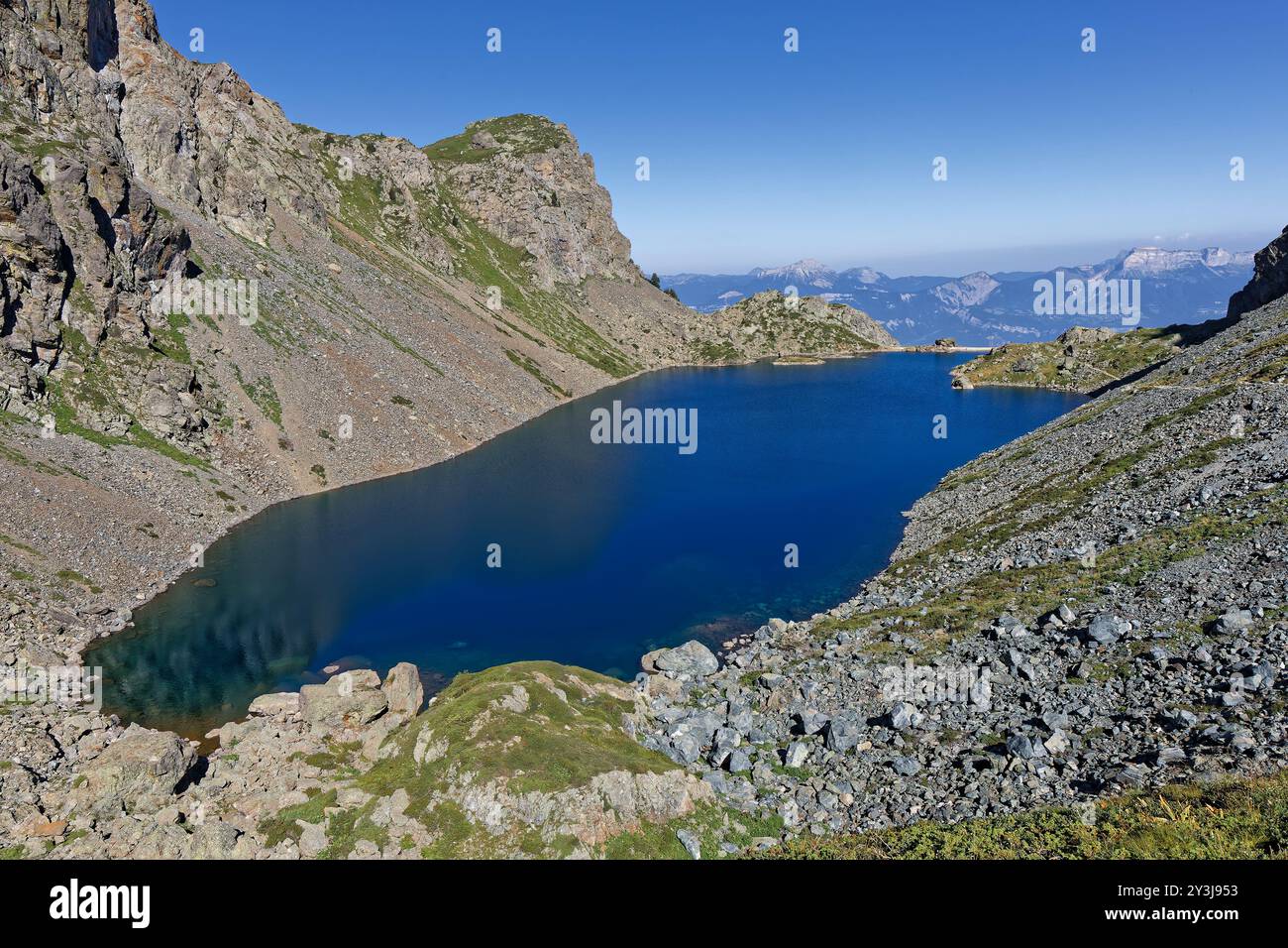 Die Landschaft des Lac du Crozet von den Pfaden oben Stockfoto