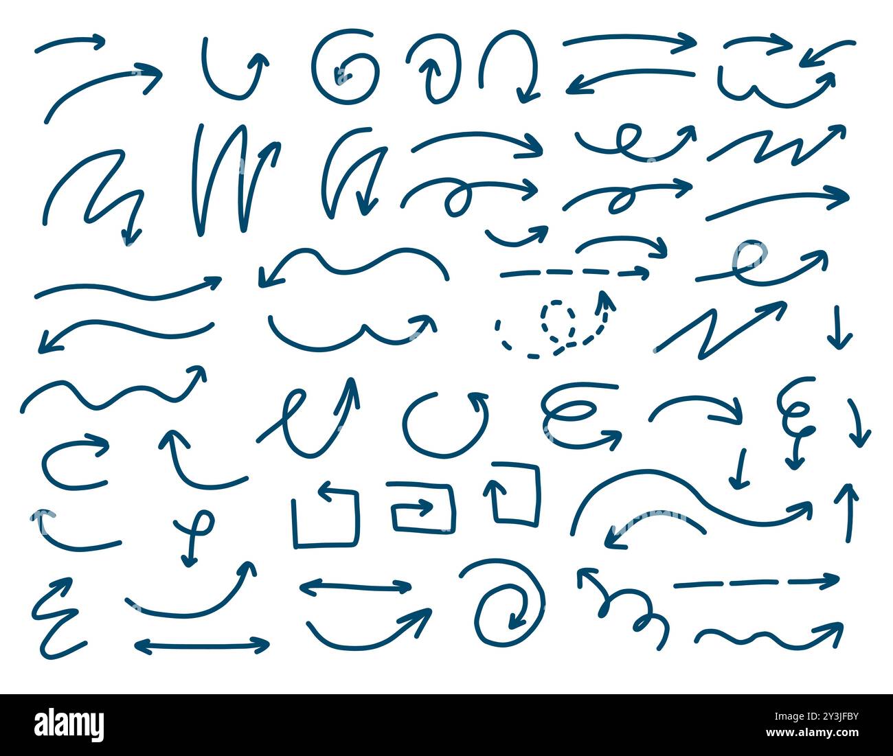 Sammlung von handgezeichneten Pfeilen für Skizzen isoliert Stock Vektor