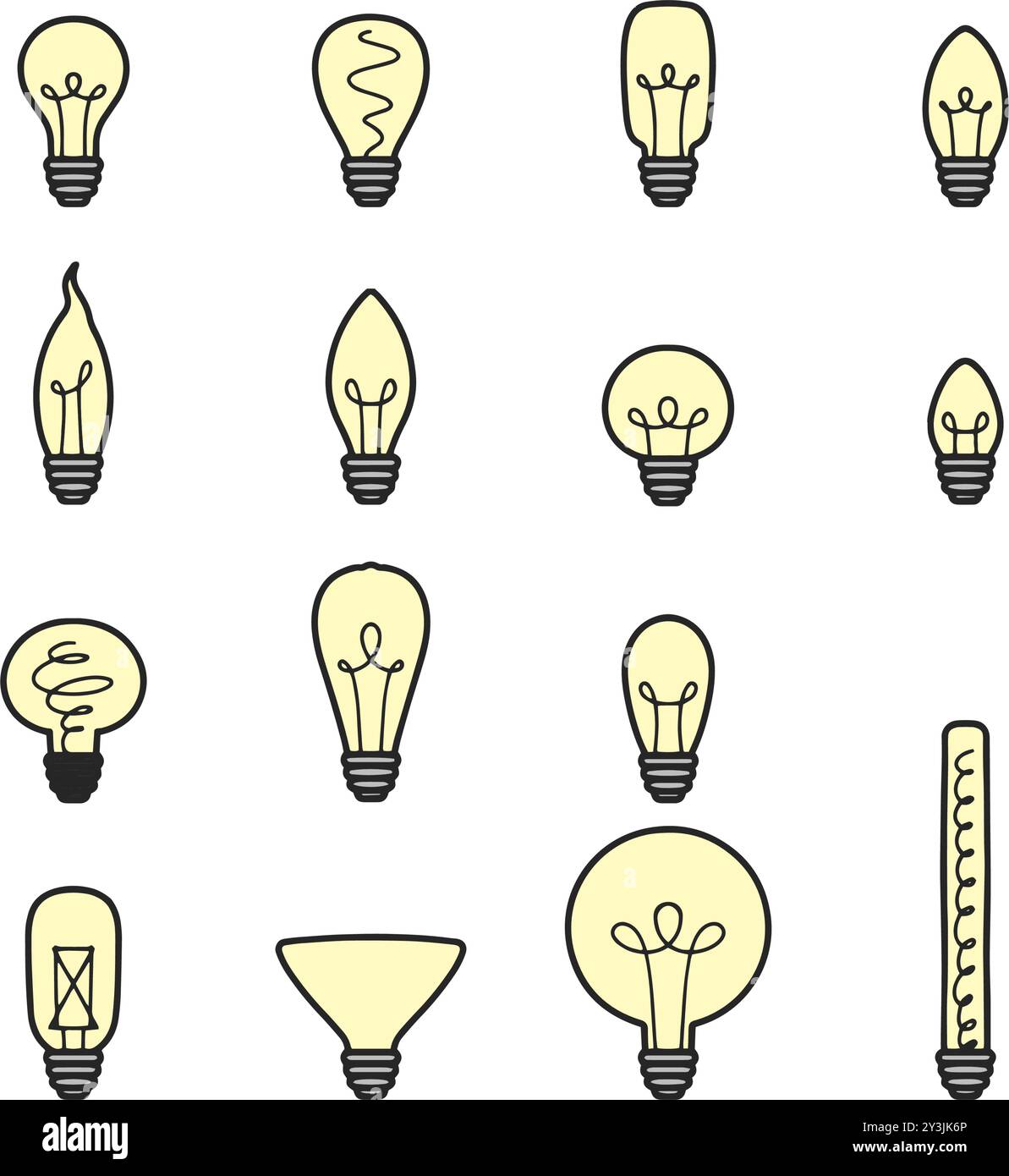 Handgezeichnete Doodle-Variante von Edison- oder Glühlampen. Stock Vektor