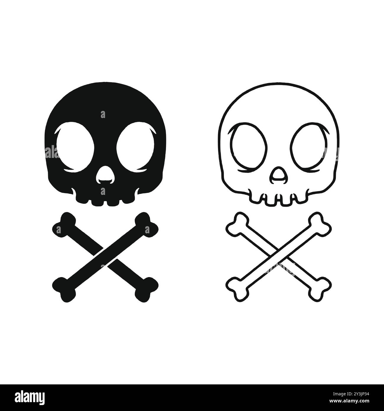 Einfache Illustration des Schädels und der gekreuzten Knochen. Niedlicher Cartoon Skull Logo Emblem Vektor. Isoliert auf weißem Hintergrund. Stock Vektor