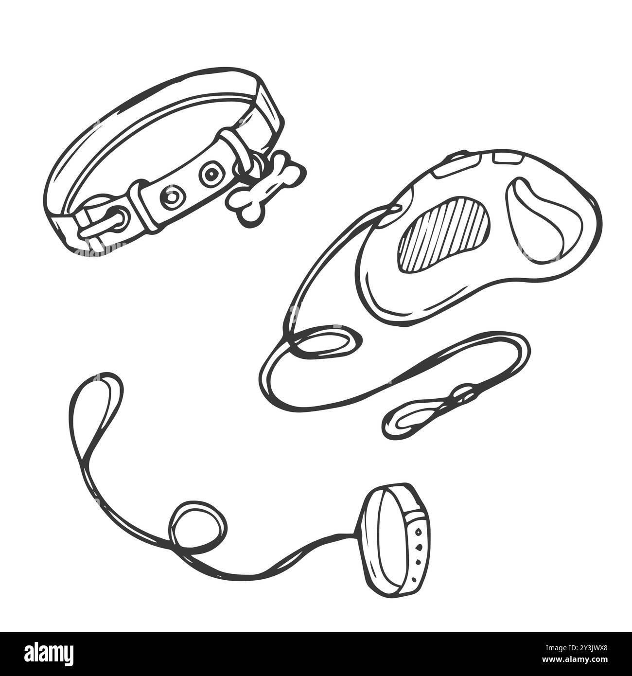 Hund Katze Haustier Blei singen auf weißem Hintergrund. PET-Ableitungssymbol. Symbol für ein abschaltvolles Haustier mit Kabelführung. Flacher Stil. Stock Vektor