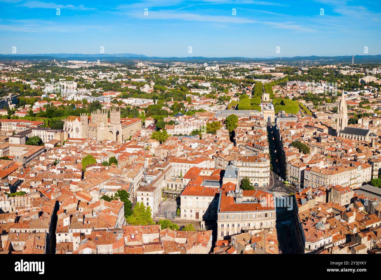 Montpellier Antenne Panoramablick. Montpellier ist die Hauptstadt des Departement Hérault in Südfrankreich. Stockfoto