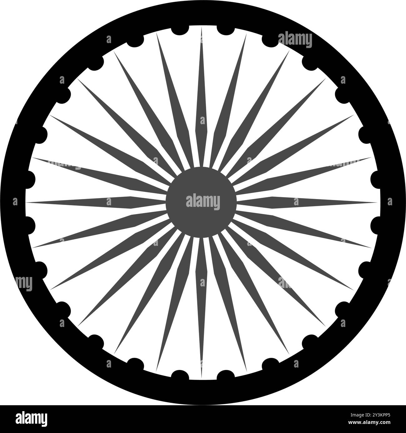 Das Ashoka-Chakra oder das Ashok-Chakra ist ein indisches Symbol, das eine Darstellung des Dharmachakra darstellt. Stock Vektor