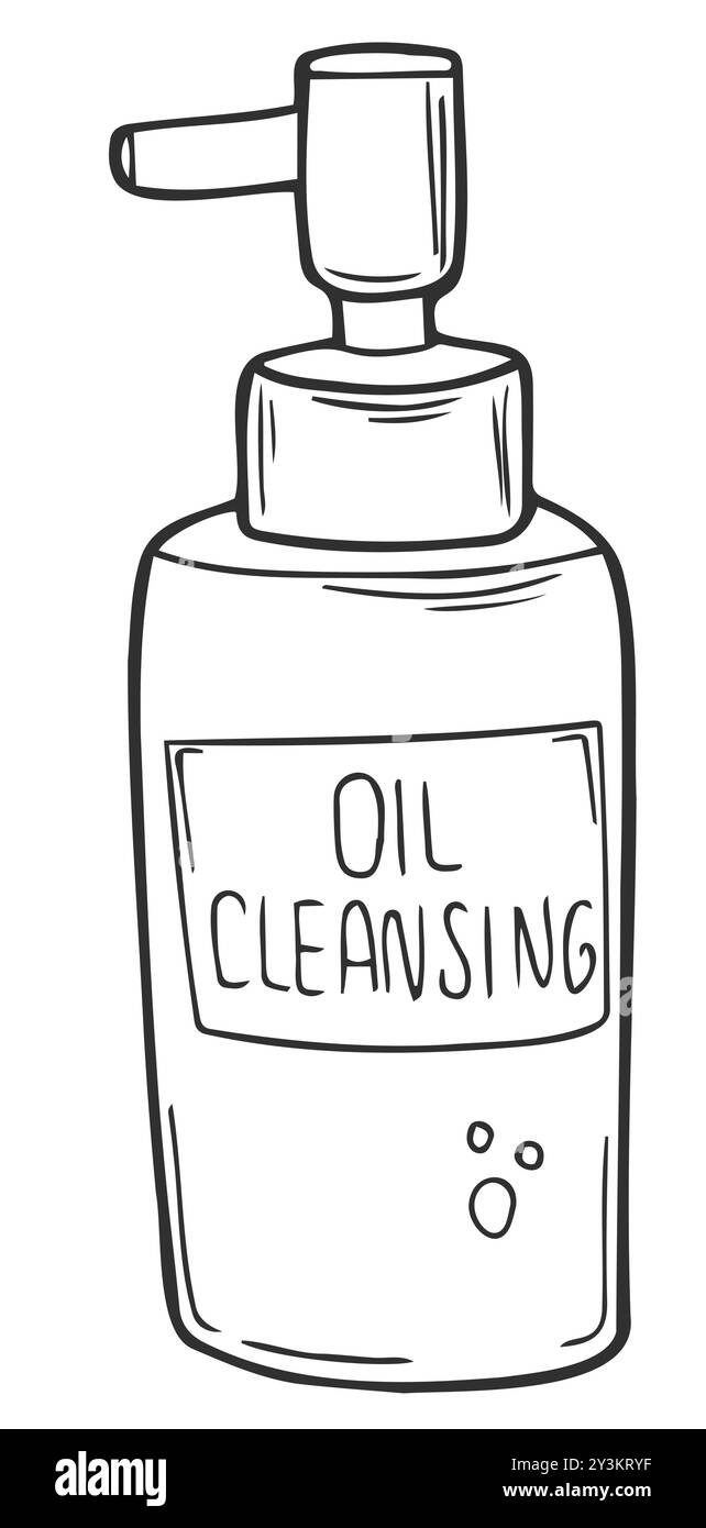Flasche mit Hautpflegeprodukten wie hydrophilem Öl, Antiseptika, Seife oder Creme Cartoon Stil. Handgezeichnet, flaches Design. Trendige moderne Vektor-Illustraten Stock Vektor