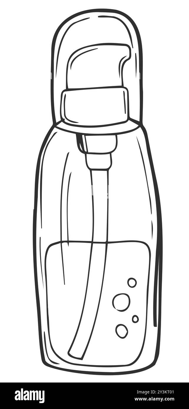 Hand gezeichnete einfache Vektor-Doodle-Illustration Sprühflasche Desinfektionsmittel in Umriss isoliert auf weißem Hintergrund. Händedesinfektion, antiseptisches Spray in A Stock Vektor