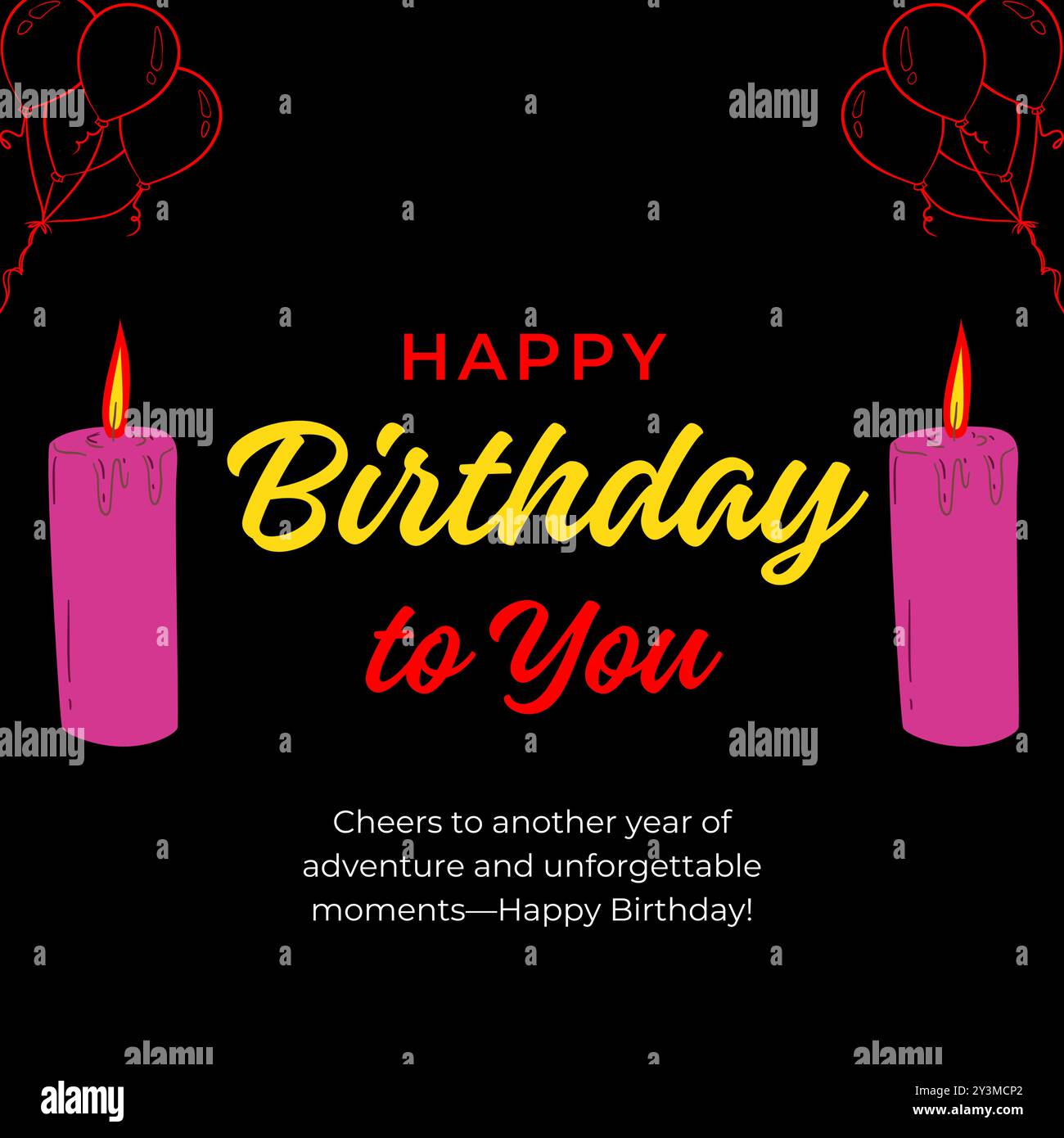 Happy Birthday Gruß Vector Design. Geburtstagsgruß mit Kerzen für Kinder, Text Gelb und Rot mit aufblasbaren Ballons für Jungen und Mädchen Einladung Stock Vektor