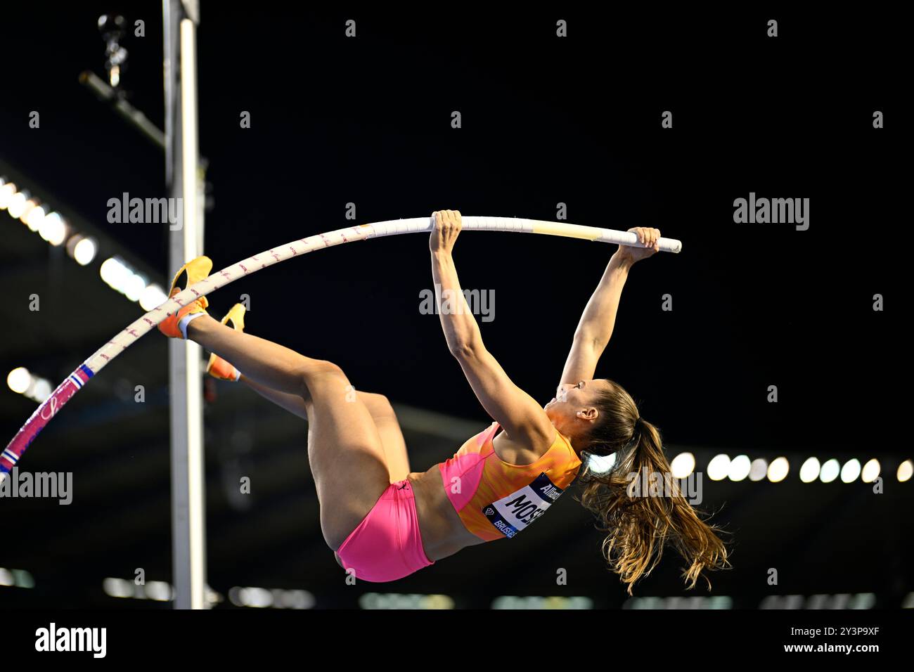 Brüssel, Belgien September 2024. Die Schweizerin Angelica Moser wurde während des Stabhochsprung-Wettbewerbs der Frauen bei der 48. Ausgabe der Memorial Van Damme Leichtathletik-Veranstaltung in Brüssel am Samstag, den 14. September 2024, in Aktion gezeigt. Das Allianz Memorial Van Damme Diamond League Meeting 2024 findet am 13. Und 14. September 2O24 statt. BELGA FOTO JASPER JACOBS Credit: Belga News Agency/Alamy Live News Stockfoto