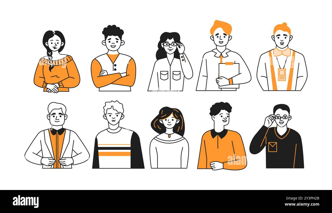 Verschiedene Jobs, die Leute Avatare Doodle Line Illustration Set Stock Vektor