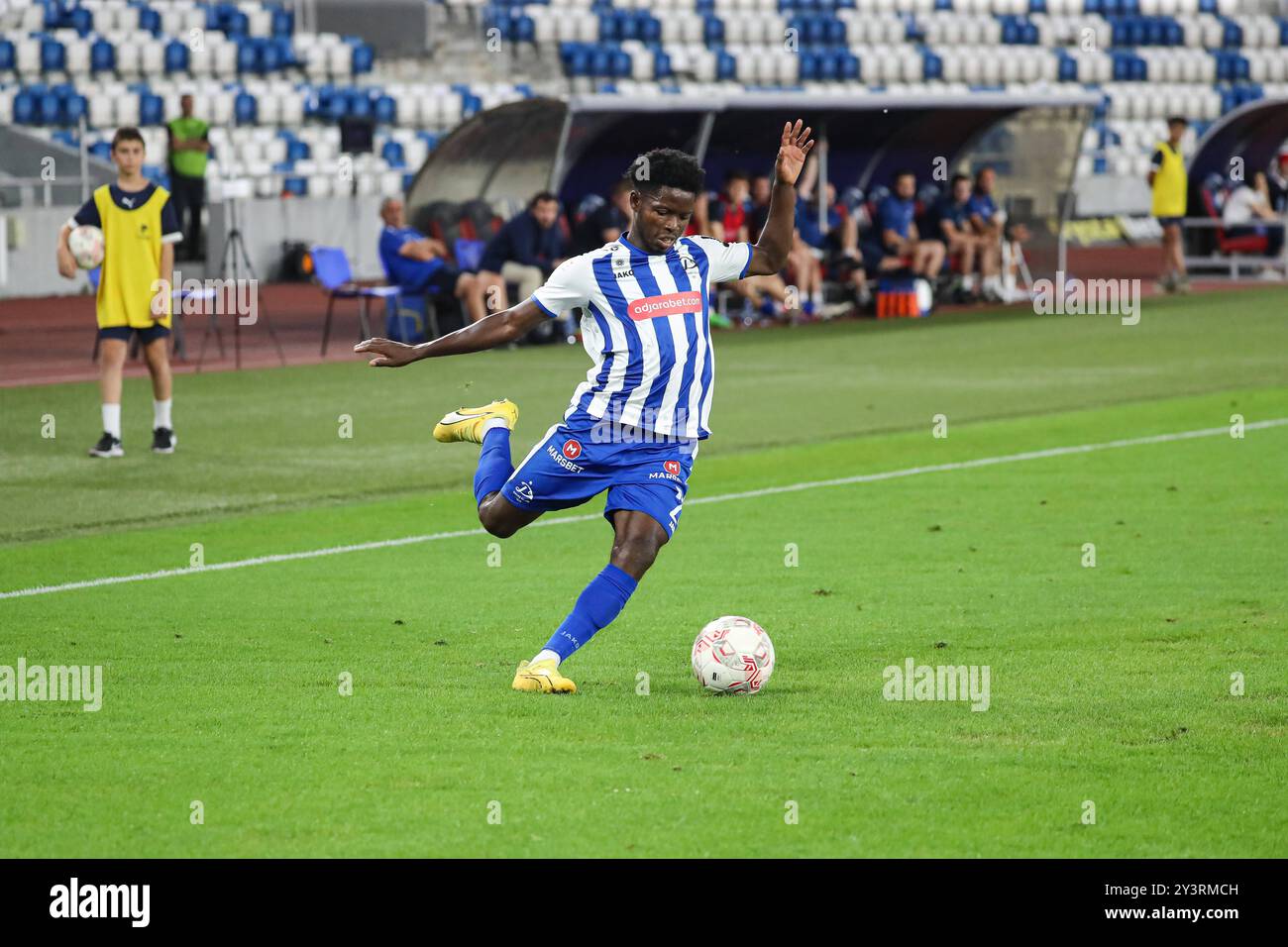 Benson Anang von Dinamo Tbilisi während des Spiels der georgischen Fußballliga 2024 zwischen dem FC Dinamo Tbilisi und dem FC Torpedo Kutaisi in der Boris Paitchadze Dinamo Arena am 18. August 2024 in Tiflis, Georgien. Tbilisi Dinamo Arena benannt nach Boris Paichadze, Akaki Tsereteli Avenue, Didube, Tiflis, 0154, Georgia Georgia Copyright: xArturxStabulnieksx 653399 Stockfoto