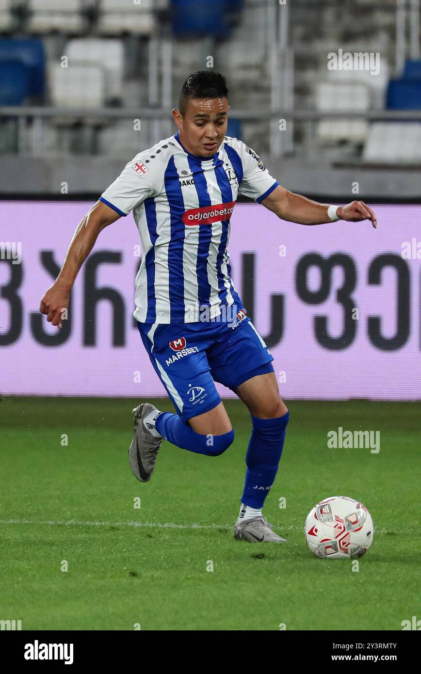 Oscar Santis von Dinamo Tiflis während des Spiels der georgischen Fußballliga 2024 zwischen dem FC Dinamo Tiflis und dem FC Torpedo Kutaisi in der Boris Paitchadze Dinamo Arena am 18. August 2024 in Tiflis, Georgien. Tbilisi Dinamo Arena benannt nach Boris Paichadze, Akaki Tsereteli Avenue, Didube, Tiflis, 0154, Georgia Georgia Copyright: xArturxStabulnieksx 653529 Stockfoto