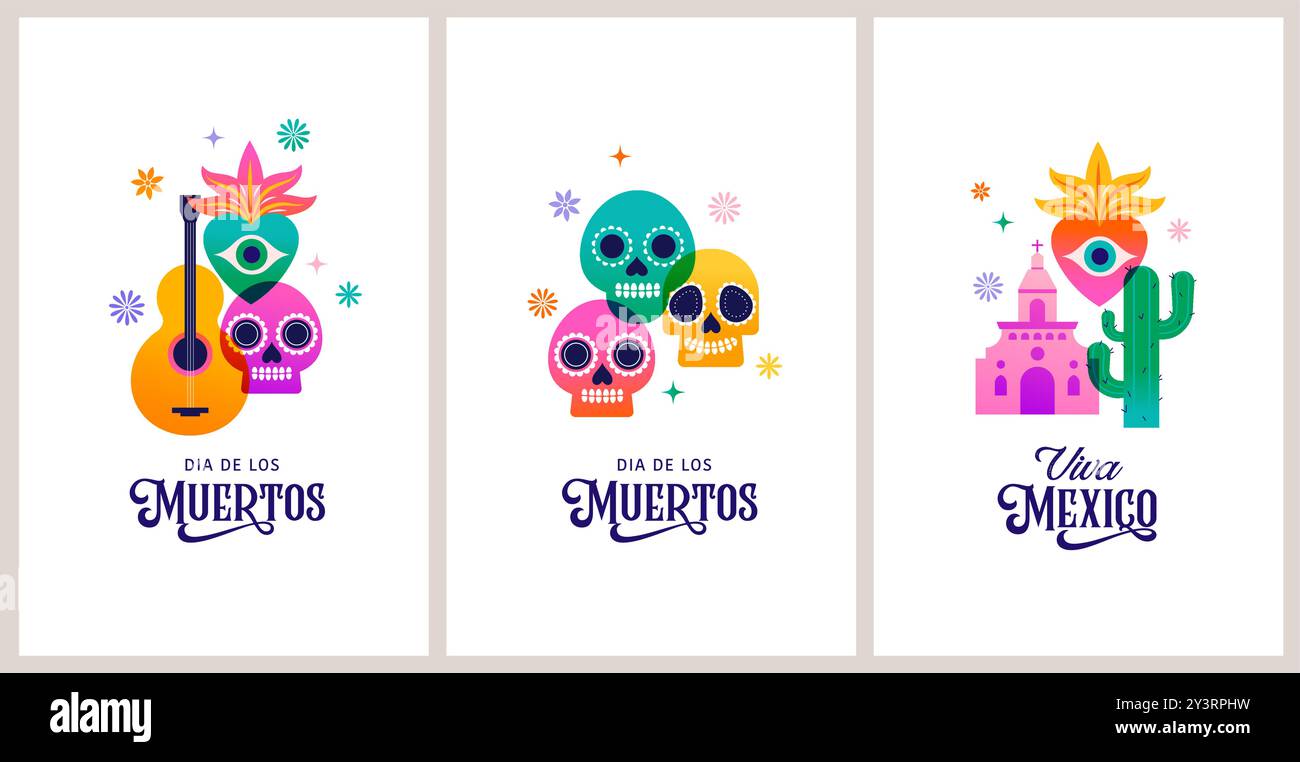 Dia de Los Muertos Karten und Social Media Geschichten, Tag der Toten, mexikanische Feiertage. Vertikales Bannerdesign Stock Vektor