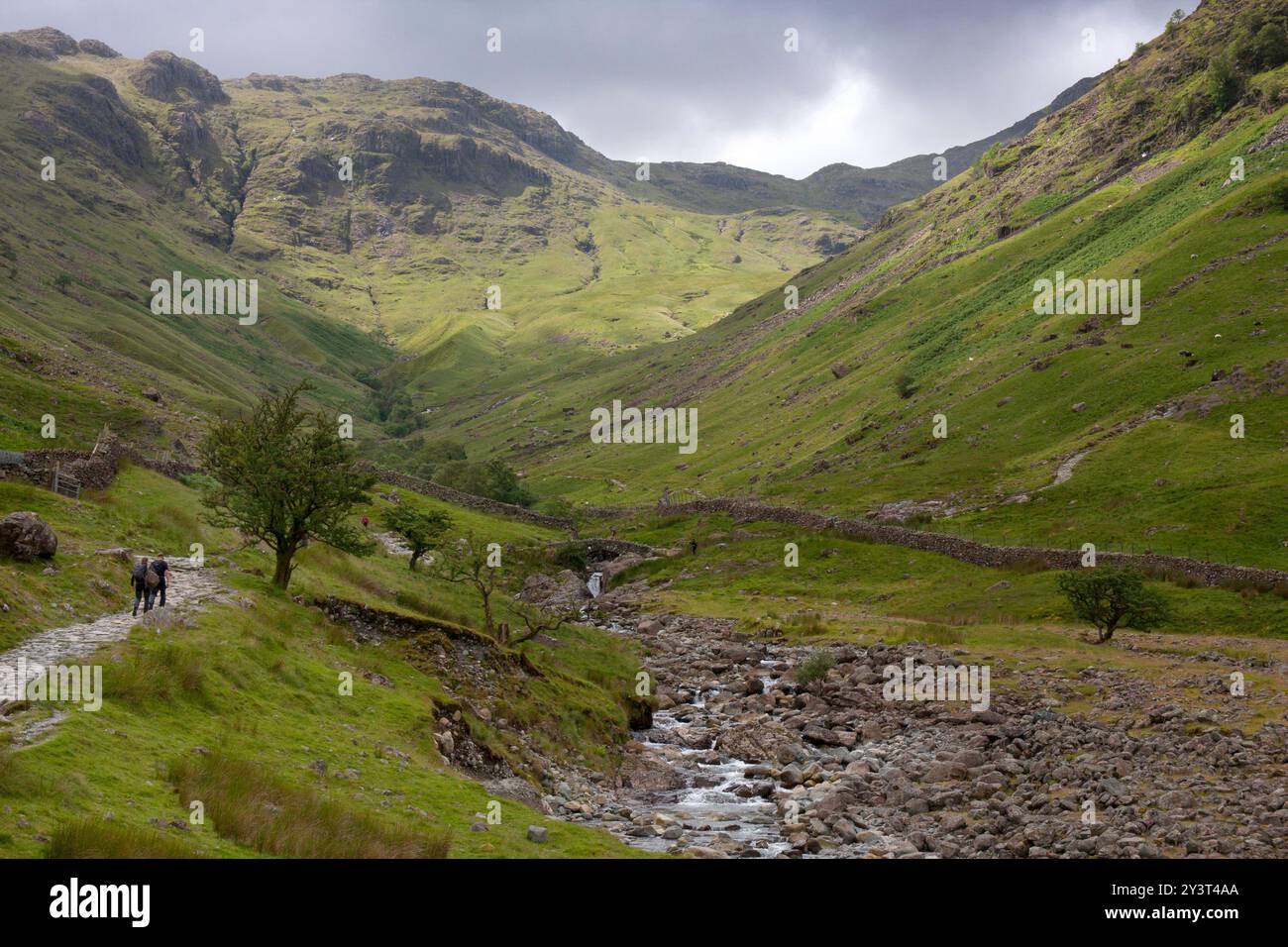 Borrowdale, Stockley Bridge, Grains Gill, Seathwaite, Buttermere, Lake District, Cumbria, England Stockfoto
