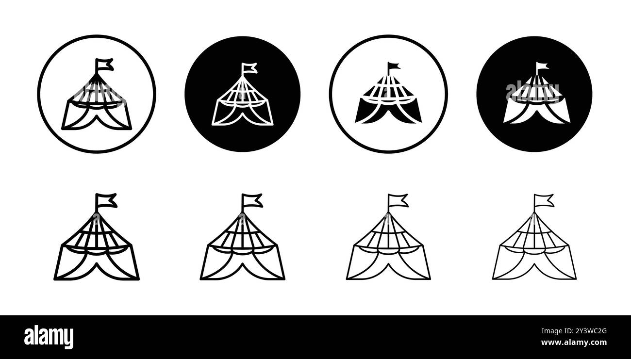 Zirkuszelt Icon Logo Zeichen Vektor Umriss in schwarz-weiß Farbe Stock Vektor