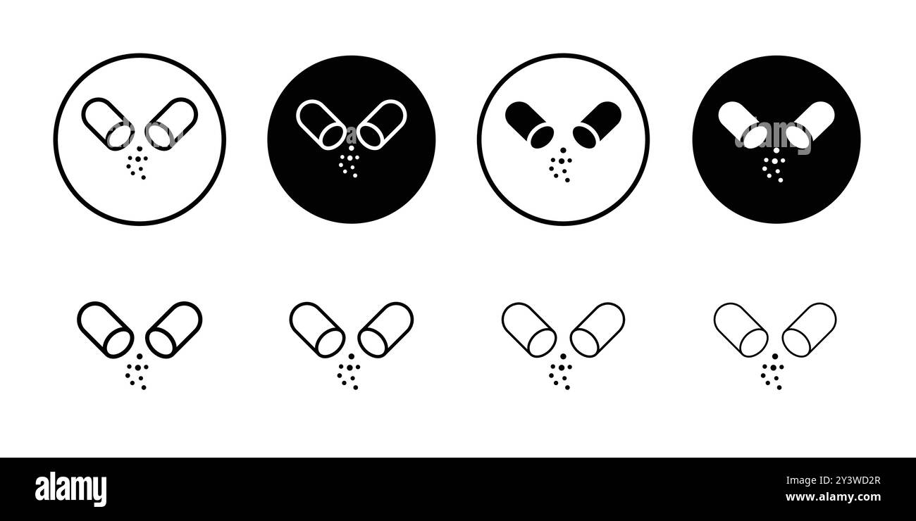 Open Capsule Icon Logozeichen Vektorkontur in Schwarz-weiß Stock Vektor Open Capsule Icon Logozeichen Vektorkontur in Schwarz-weiß Stock Vektor