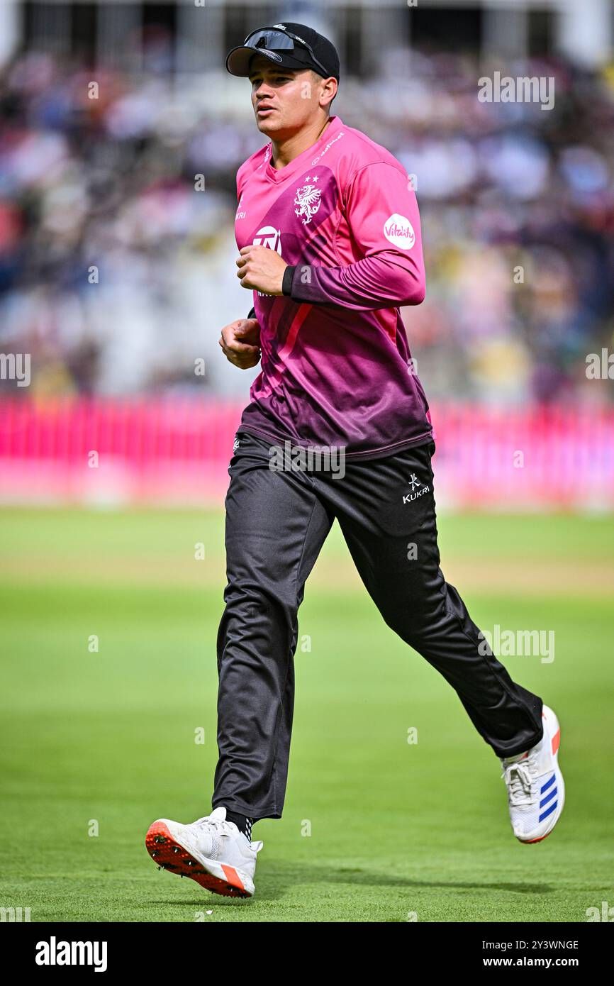 Edgbaston, Birmingham, Großbritannien. September 2024. Vitality Blast T20 League Cricket Finals Day; Halbfinale, Surrey, Somerset; will Smeed of Somerset Credit: Action Plus Sports/Alamy Live News Stockfoto