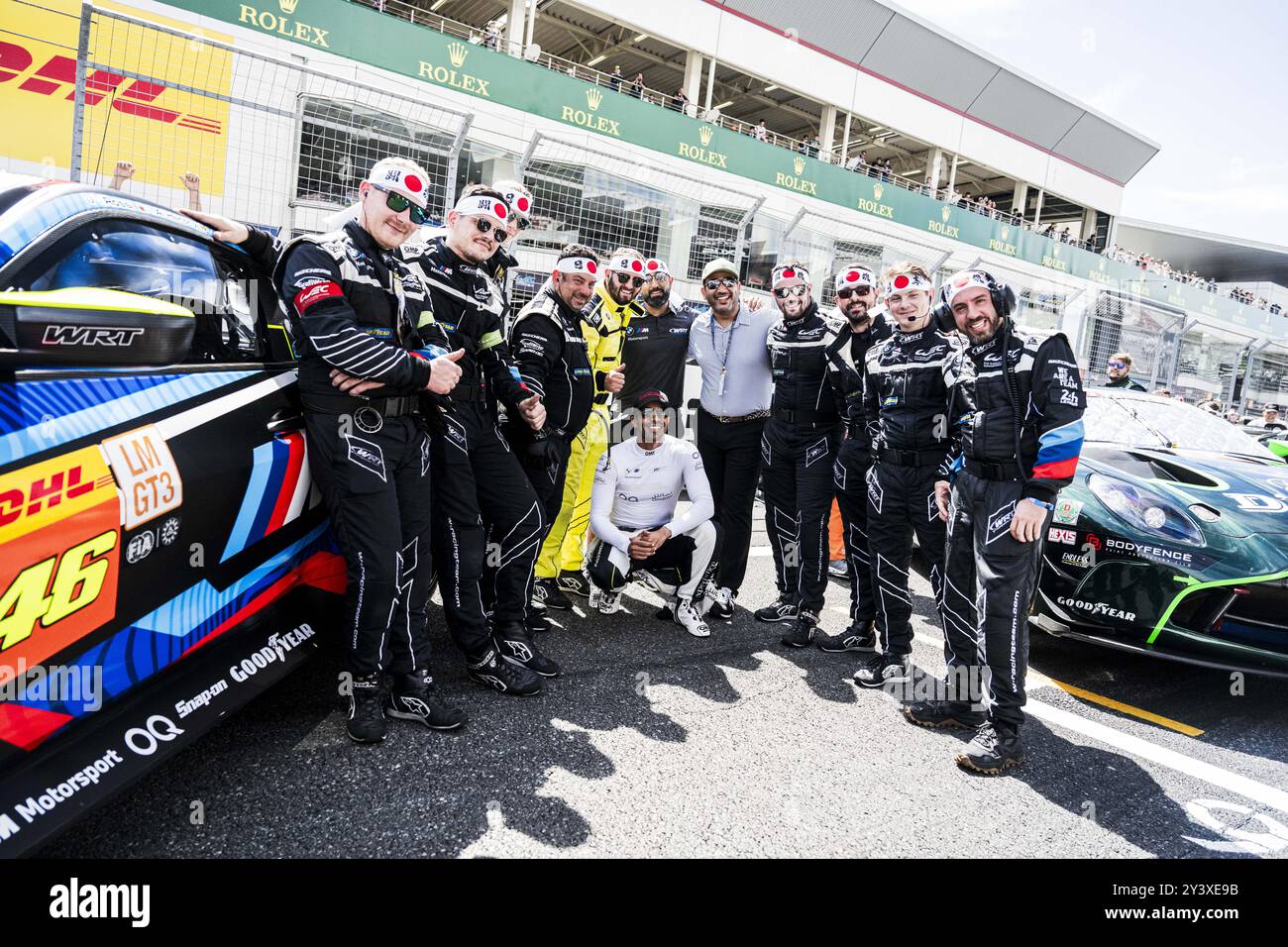 BMW M Team WRT Mecaniciens, Mechanics Grille de Depart, Startaufstellung, Start während der 6 Stunden von Fuji 2024, 7. Runde der FIA Langstrecken-Weltmeisterschaft 2024, vom 13. Bis 15. September 2024 auf dem Fuji Speedway in Oyama, Shizuoka, Japan Stockfoto