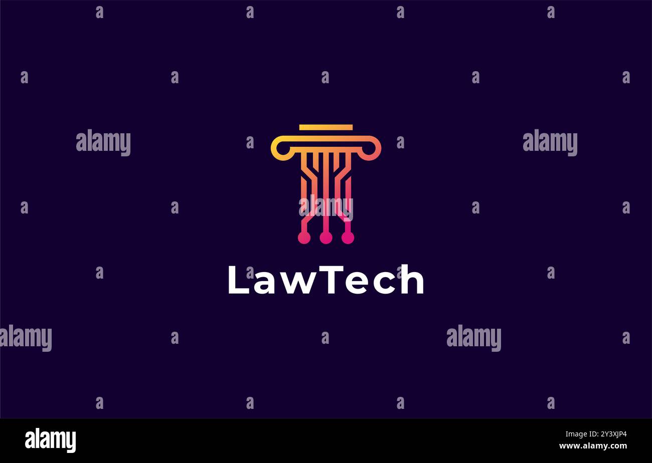 Logo Law Pillar Technology Circuit. Technik, Apps, modern. Bearbeitbare Datei Stock Vektor
