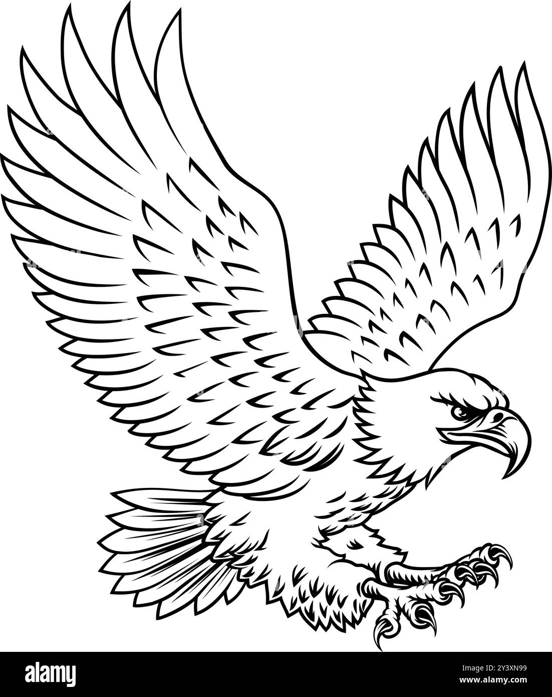 Weißkopfseeadler Maskottchen Vogelflügel Verbreiten Fliegen Stock Vektor