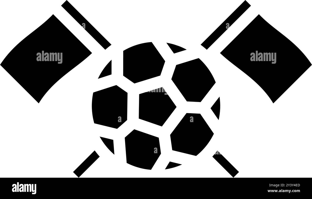 Icon Glyph Fußball mit gekreuzter Flagge. Fußball, Sport, Strategie. Bearbeitbare Datei Stock Vektor