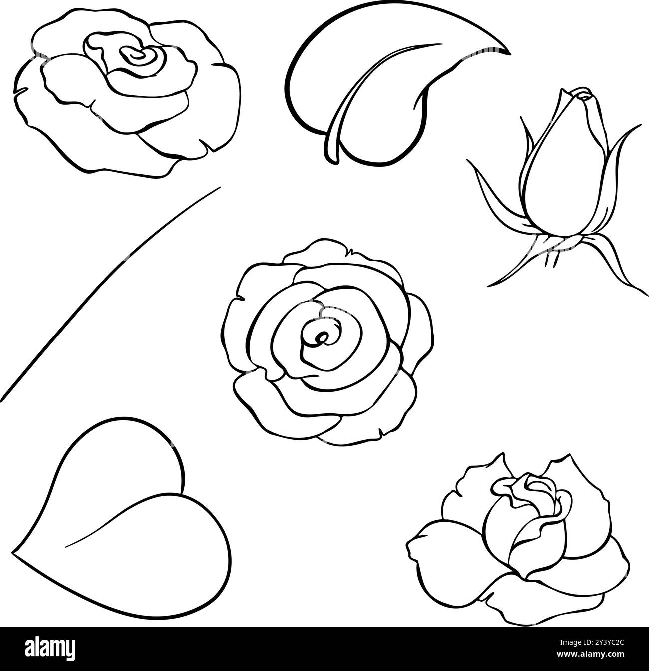 Schöne und elegante Line Art Illustrationen von Rosen und Blättern für kreative Designs Stock Vektor