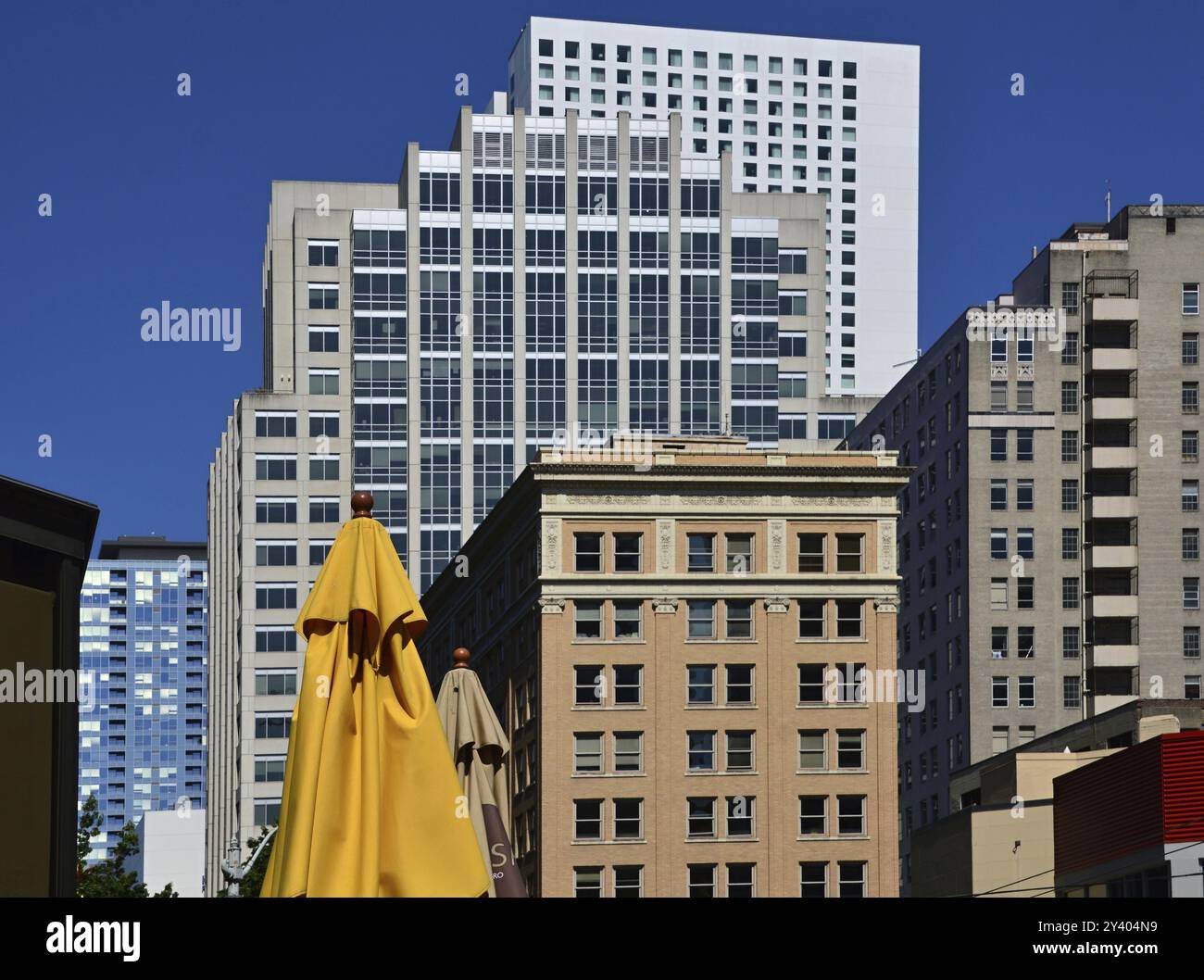 Skyline von Downtown Seattle, Washington, USA. Skyline der Innenstadt von Seattle, Washington, USA, Nordamerika Stockfoto