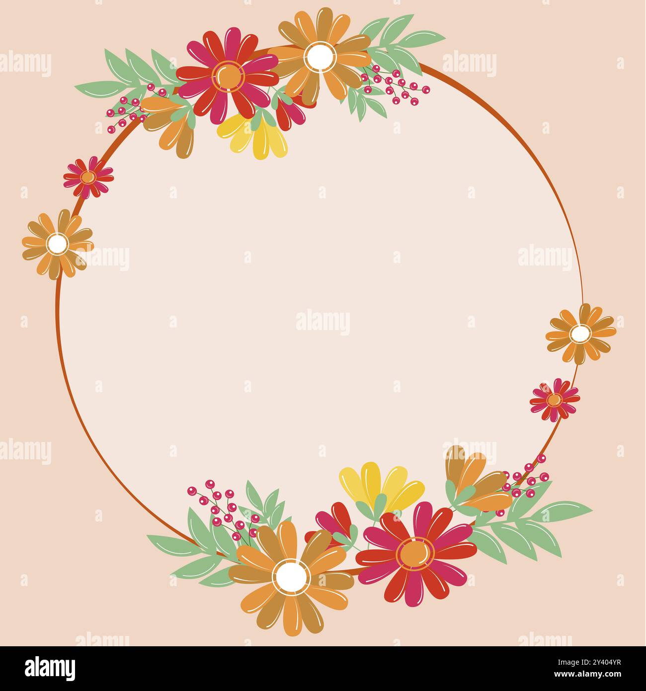 Leerer Rahmen Mit Abstrakten, Modernisierten Formen, Blumen Und Laub Stockfoto