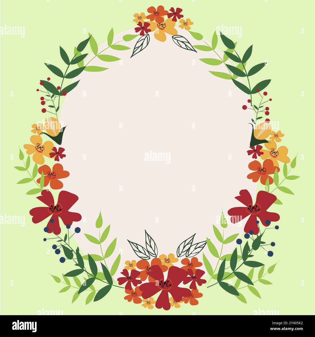 Der Rahmen Ist Mit Farbenfrohen Blumen Und Laub Harmonisch Angeordnet Stockfoto