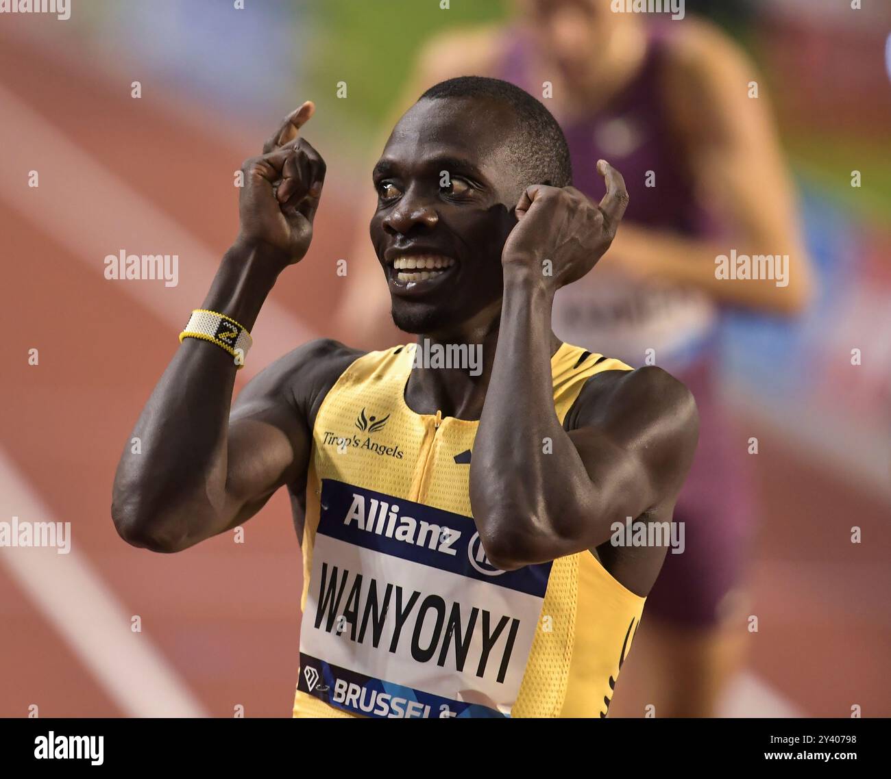 Emmanuel Wanyonyi aus Kenia trat in den 800-m-Rennen der Männer beim Leichtathletikfinale der Memorial Van Damme Diamond League im King Baudouin Stadium in Bruss an Stockfoto