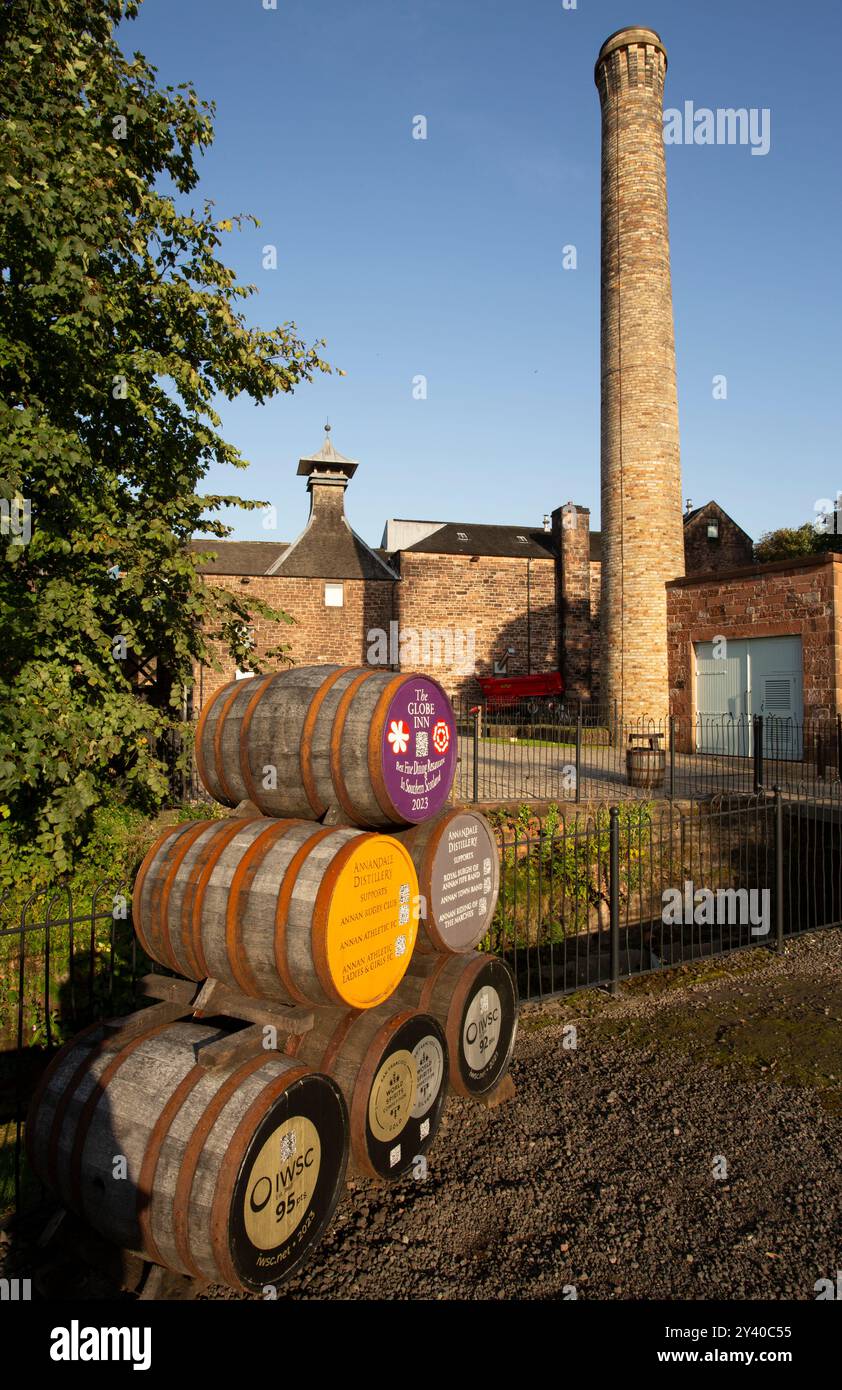 Annandale Distillery bei Annan an der Solway-Küste, gegründet 1836, Reborn 2014. Annandale war eine der ältesten Brennereien Schottlands. Stockfoto