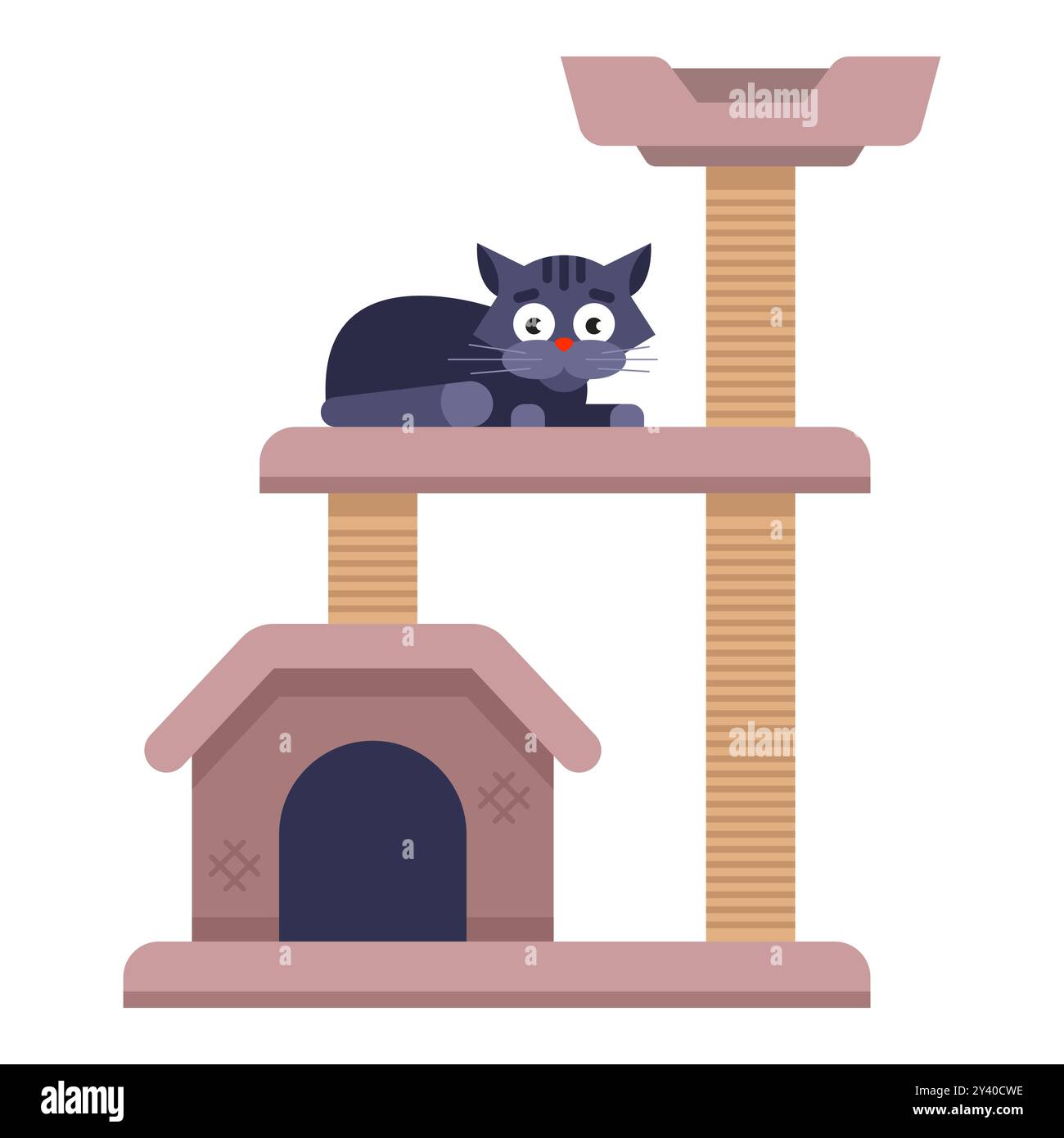 Katzenhaus in der Wohnung. Kratzbaum für eine Katze Stock Vektor