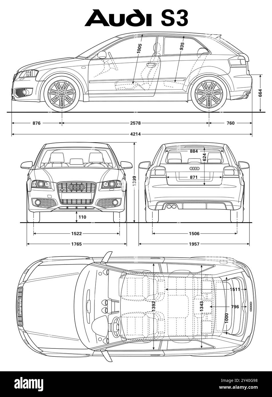 Audi S3 Auto-Blueprint 2007 Stock Vektor
