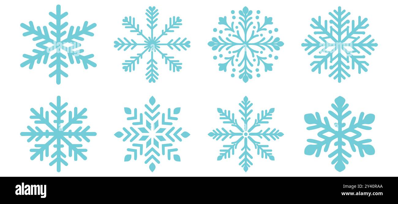 Set Weihnachtsschneeflocken, farbig auf weißem Hintergrund. Stock Vektor
