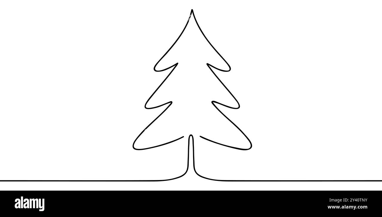 Weihnachtskiefer. Durchgehende einzeilige Zeichnung. Vektorillustration minimalistisches Design. Stock Vektor