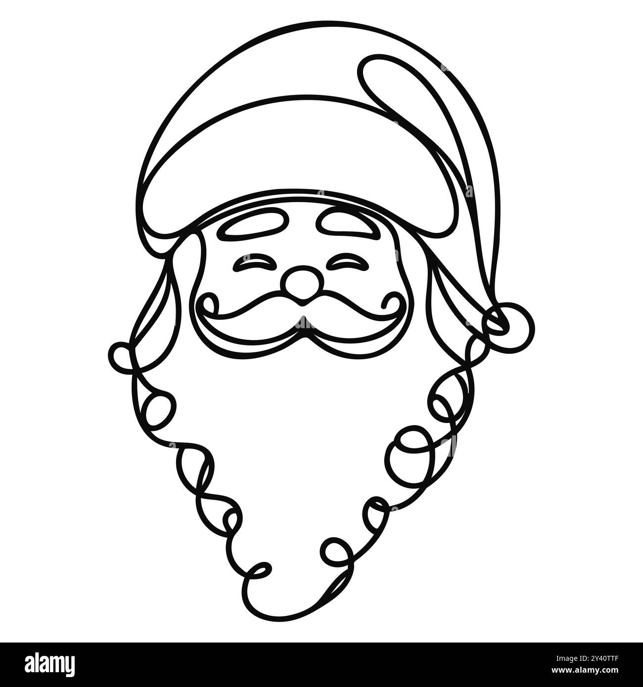 Das Gesicht des Weihnachtsmanns. Durchgehendes Porträt des Weihnachtsmanns. Eine Zeile Schwarze weiße weihnachtsskizze den Kopf des Weihnachtsmanns. Frohes neues Jahr. Stock Vektor