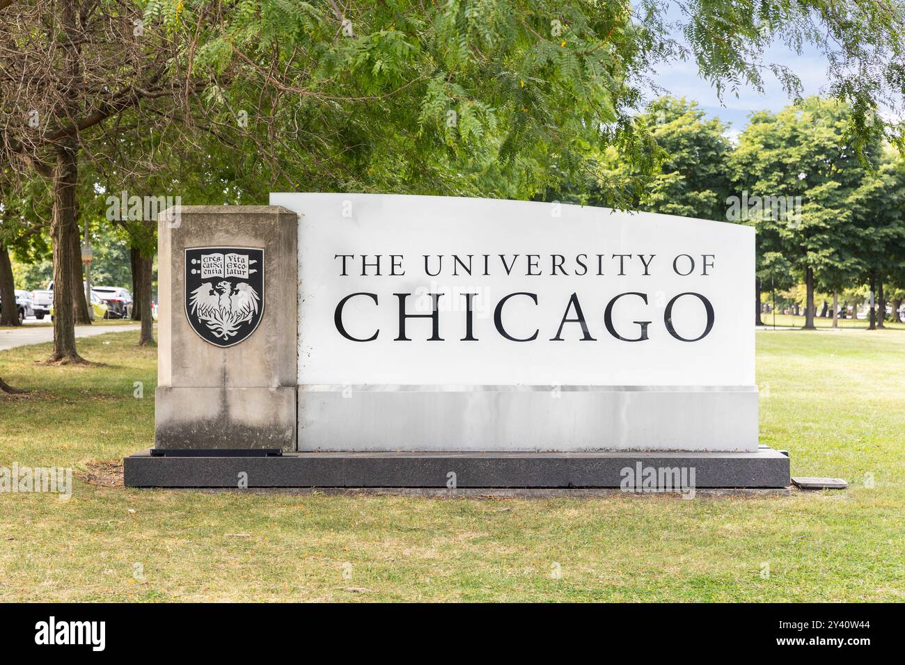 Die University of Chicago ist eine private, gemeinnützige Schule im Hyde Park-Viertel von Chicago. Stockfoto