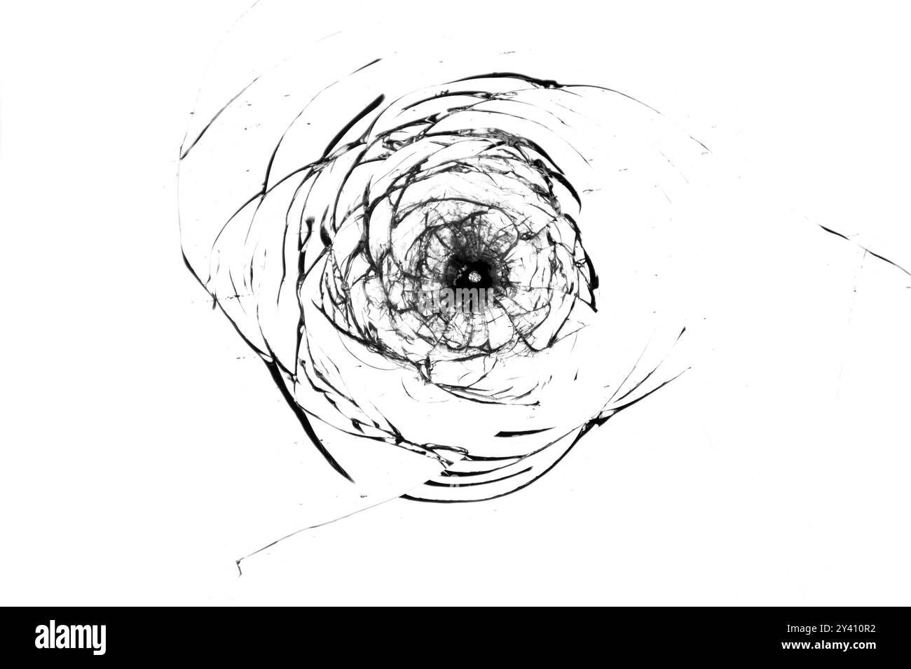 Texturen von Glasbruch auf weißem Hintergrund. Stockfoto