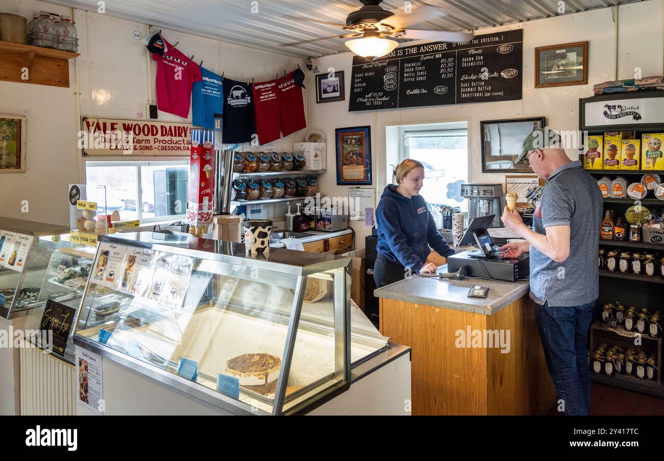 Vale Wood Farms ist ein unabhängiger Molkereibetrieb mit Einzelhandelsgeschäft in Cresson, Pennsylvania, USA Stockfoto